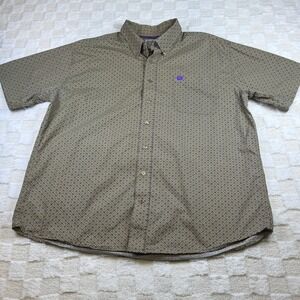 Cinch Mens Large Tan Purple Geometric Short Sleeve Button Down Western Shirt